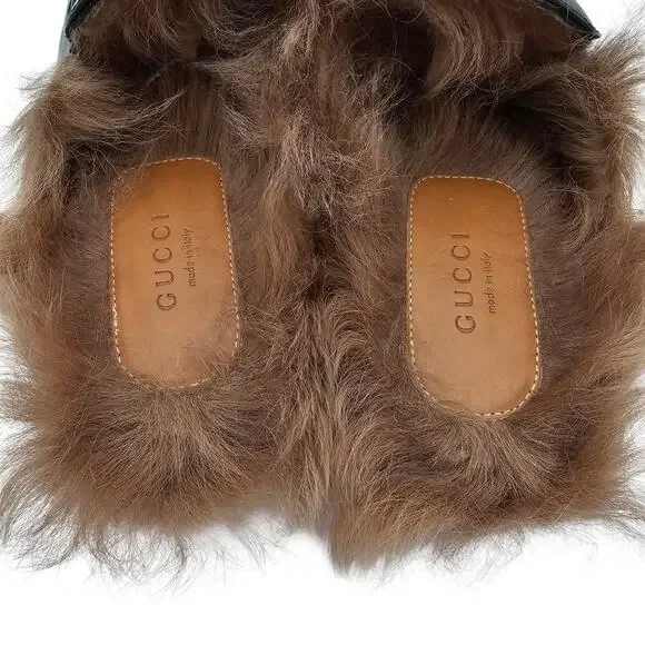 Gucci Princetown Horsebit Fur Lined Flat Mule Black Leather Size 37.5 US 7.5 - Picture 10 of 11